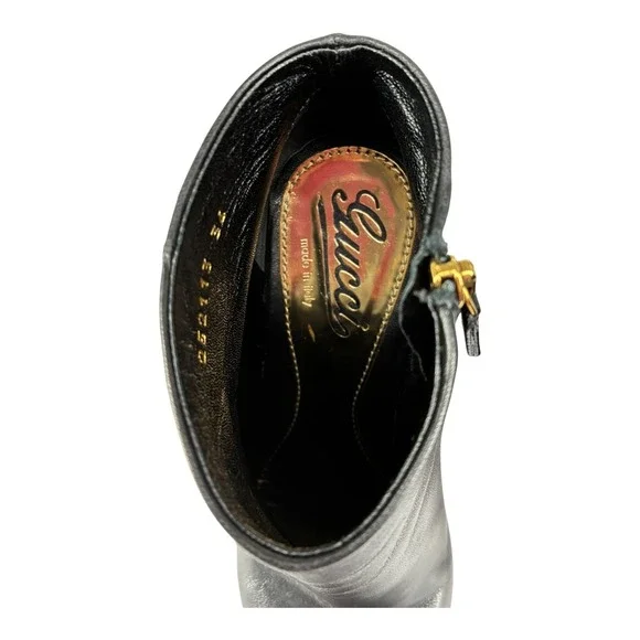 Black Nappa Platform Zip Bootie Stiletto Night Out Moto Gucci Steve EU36 - Picture 7 of 12